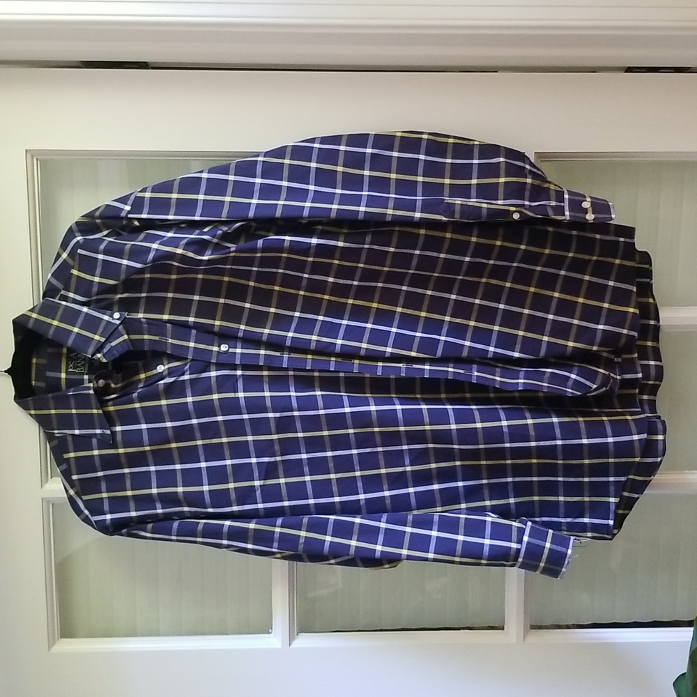 Josh A Bank Mens Navy Blue Plaid Shirt Size Medium
